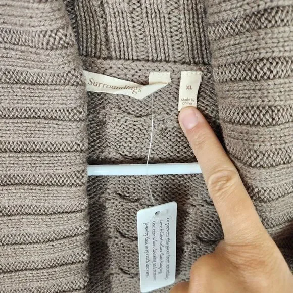 NWT SOFT SURROUNDINGS Cardigan Sinclair Taupe Heather Cable Knit Sweater XL - Picture 7 of 7
